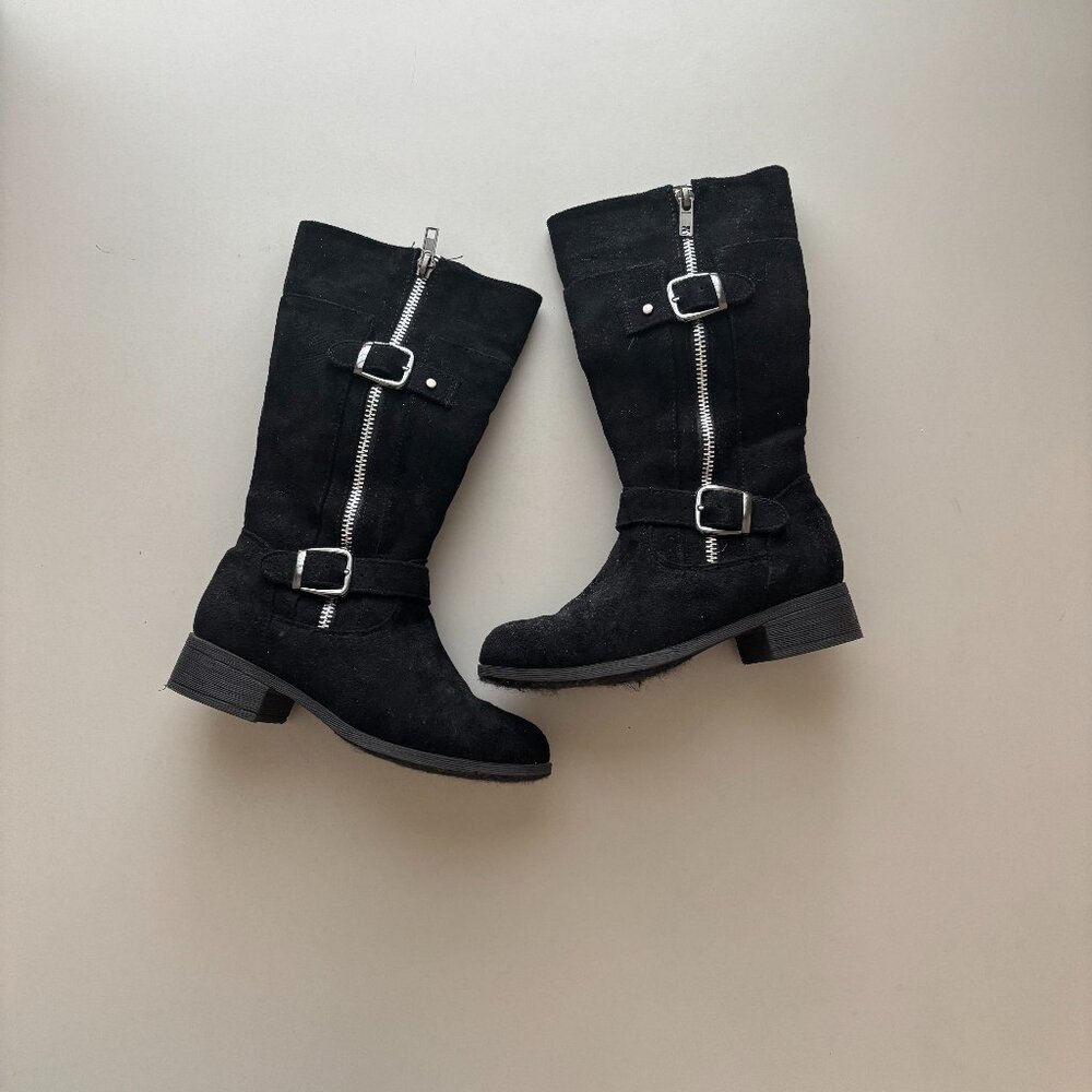 Girl's Pierre Dumas Black Suede Boots, sz 12, Side zip, Great condition!